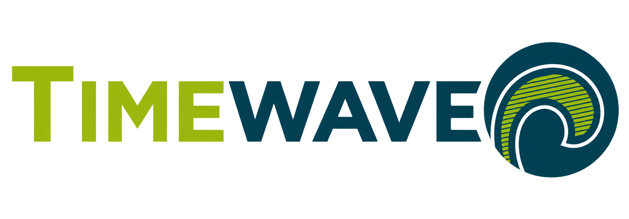 TimeWave logo: the word TIMEWAVE in lime and deep teal, next to a round teal wave mark